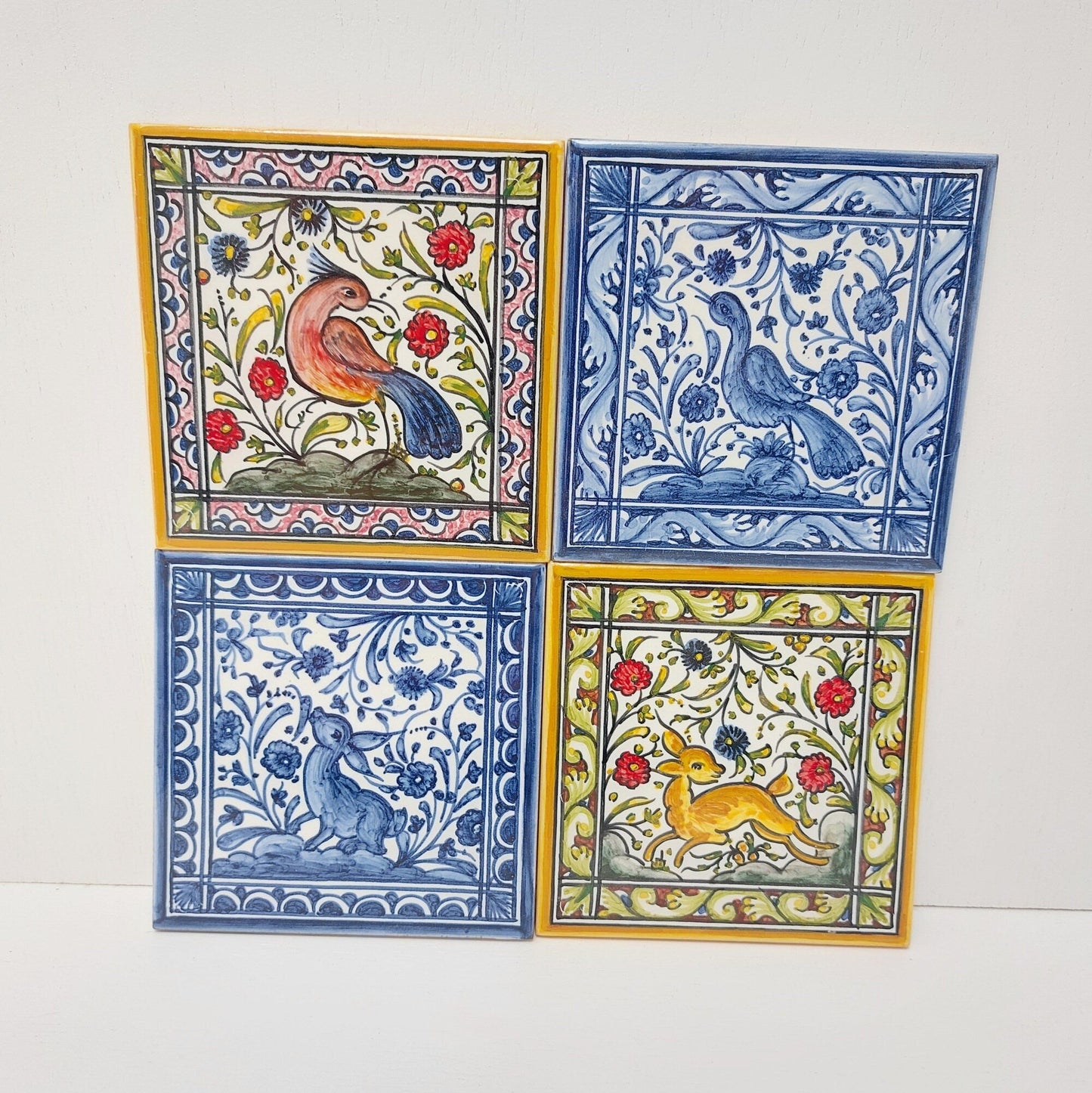 Small Hand painted portuguese tile x4, Decorative Tile, Portuguese Ceramic Tile, Portuguese Tile, Portuguese Traditional Tile