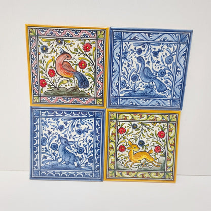 Small Hand painted portuguese tile x4, Decorative Tile, Portuguese Ceramic Tile, Portuguese Tile, Portuguese Traditional Tile