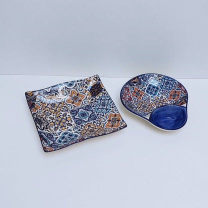 Set x2 Portuguese Ceramic Tiles Snack trays, Ceramic of Portuguese Tiles. Hand Painted Tray, Ceramic snack, Portuguese olives and pits dish