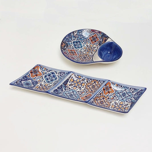 Set x2 Portuguese Ceramic Tiles Snack trays, Ceramic of Portuguese Tiles. Hand Painted Tray, Ceramic snack, Portuguese olives and pits dish