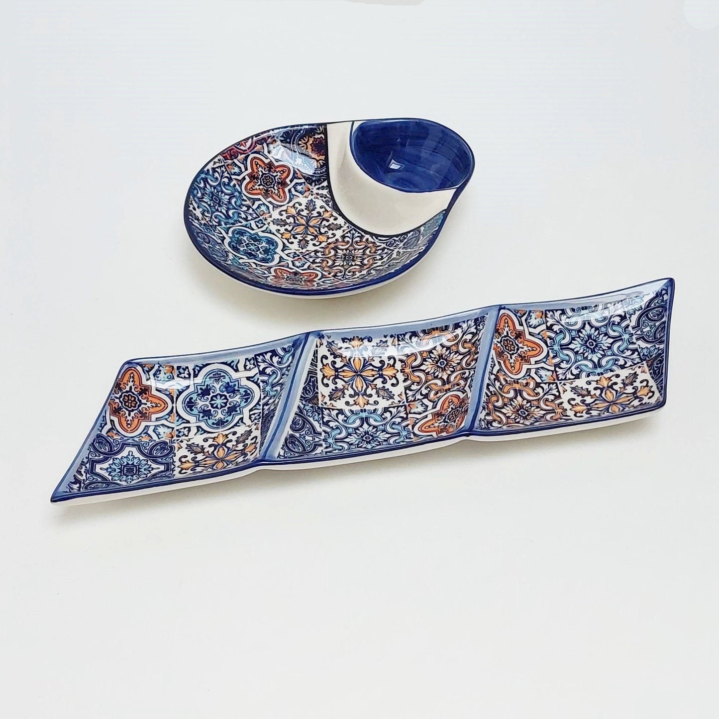 Set x2 Portuguese Ceramic Tiles Snack trays, Ceramic of Portuguese Tiles. Hand Painted Tray, Ceramic snack, Portuguese olives and pits dish