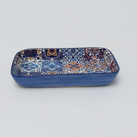 Hand Decorated Ceramic Tray, Portuguese Tile Motif, Soap Dish