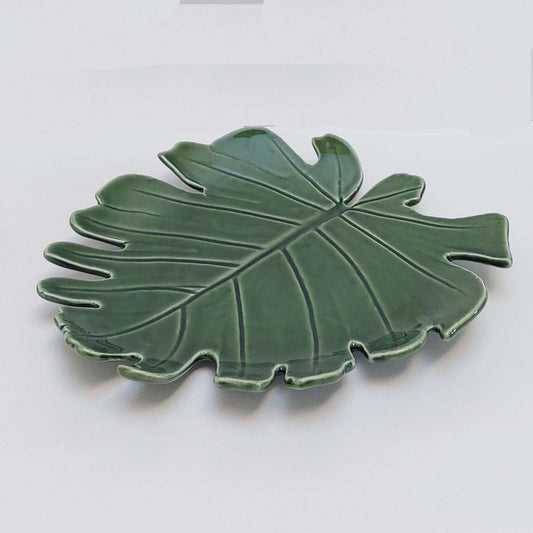 Ceramic Leaf Jewelry Tray, Hand-Painted Decorative Keys Dish