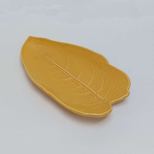Yellow Ceramic Leaf Tray, Decorative Soap Dish, Jewelry Organizer