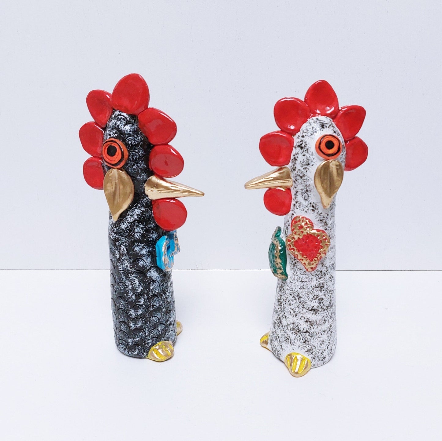 Set x2 Portuguese Rooster | Barcelos Rooster | Hand Painted Ceramic Rooster | Singular Christmas Gift|Unique pieces