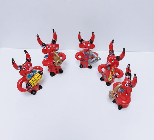 Traditional Portuguese Devil Figurines x 5, Original Gift, Figurado de Barcelos, Decorative Clay Devils music group, Portuguese Pottery,