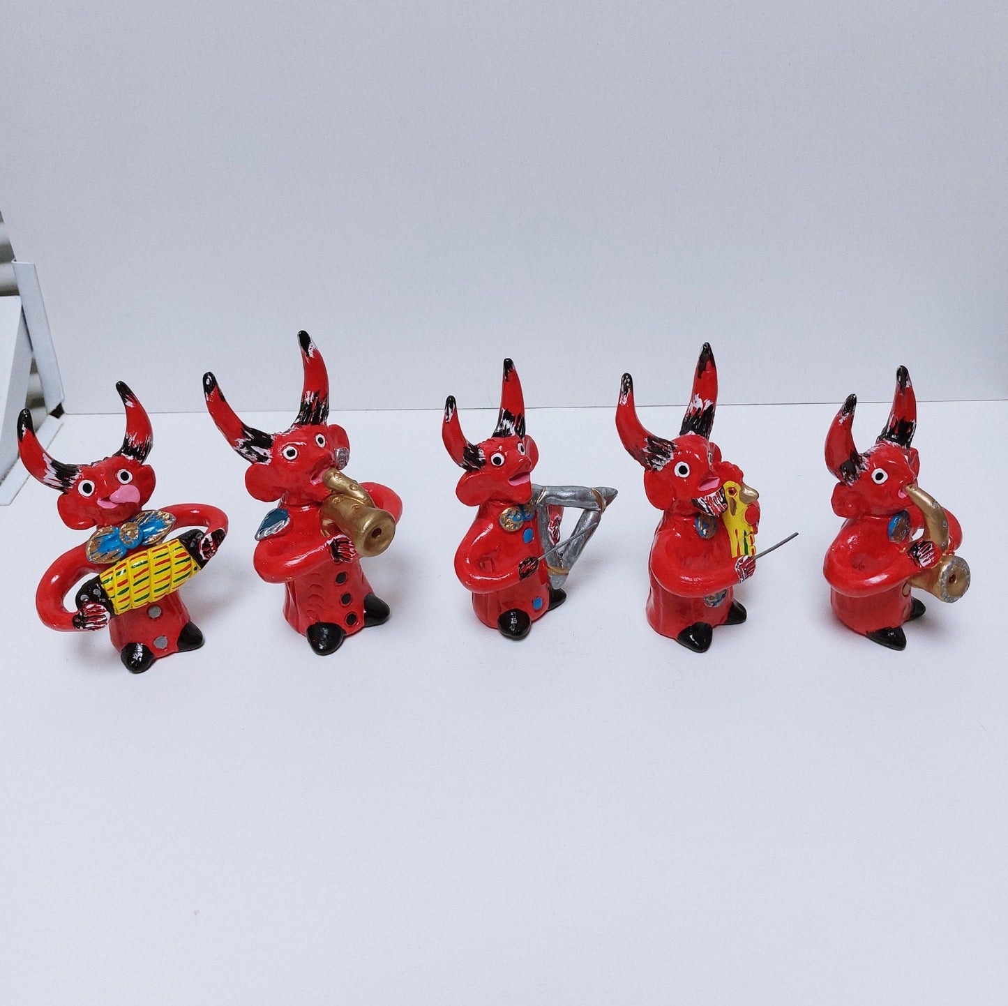 Traditional Portuguese Devil Figurines x 5, Original Gift, Figurado de Barcelos, Decorative Clay Devils music group, Portuguese Pottery,