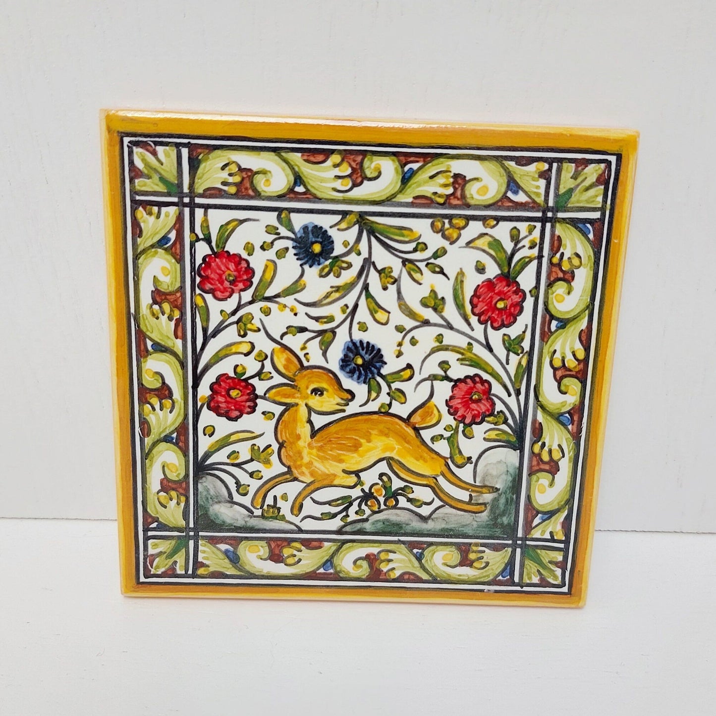 Small Hand painted portuguese tile x4, Decorative Tile, Portuguese Ceramic Tile, Portuguese Tile, Portuguese Traditional Tile