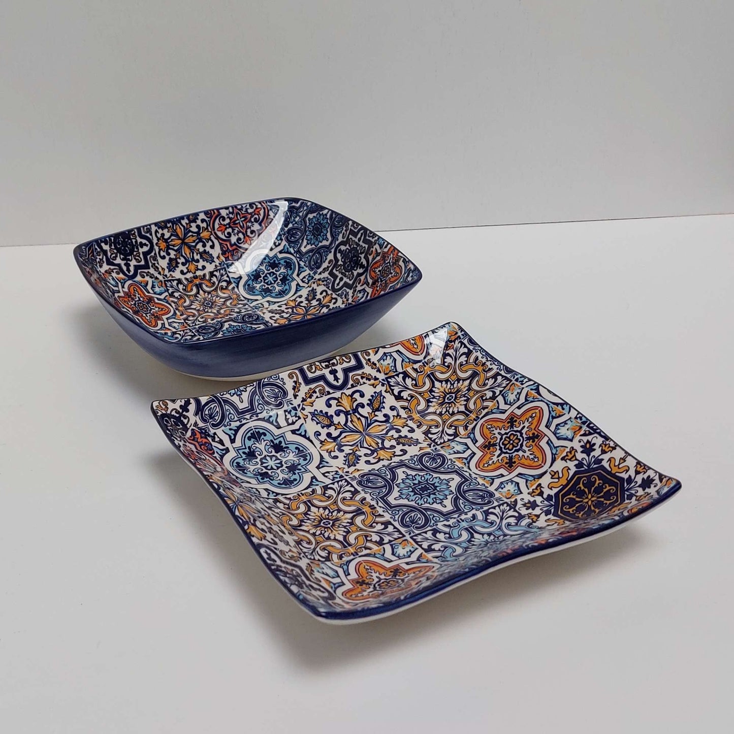 Set x2 bowls Portuguese Ceramic Tiles appetizer, Ceramic of Portuguese Tiles. Hand Painted Bowls, Ceramic snack bowls, Portuguese Gift