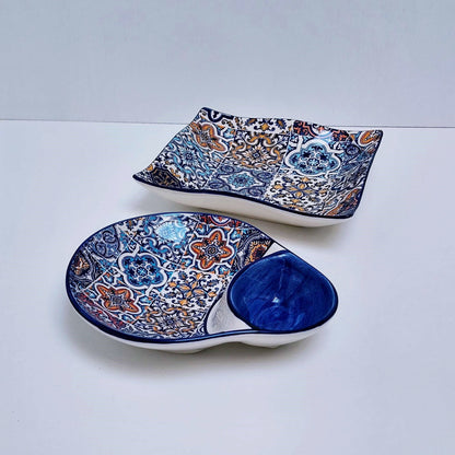 Set x2 Portuguese Ceramic Tiles Snack trays, Ceramic of Portuguese Tiles. Hand Painted Tray, Ceramic snack, Portuguese olives and pits dish