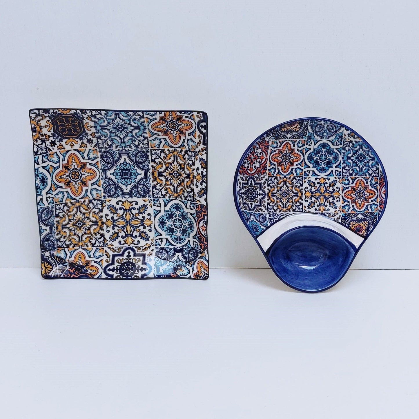 Set x2 Portuguese Ceramic Tiles Snack trays, Ceramic of Portuguese Tiles. Hand Painted Tray, Ceramic snack, Portuguese olives and pits dish