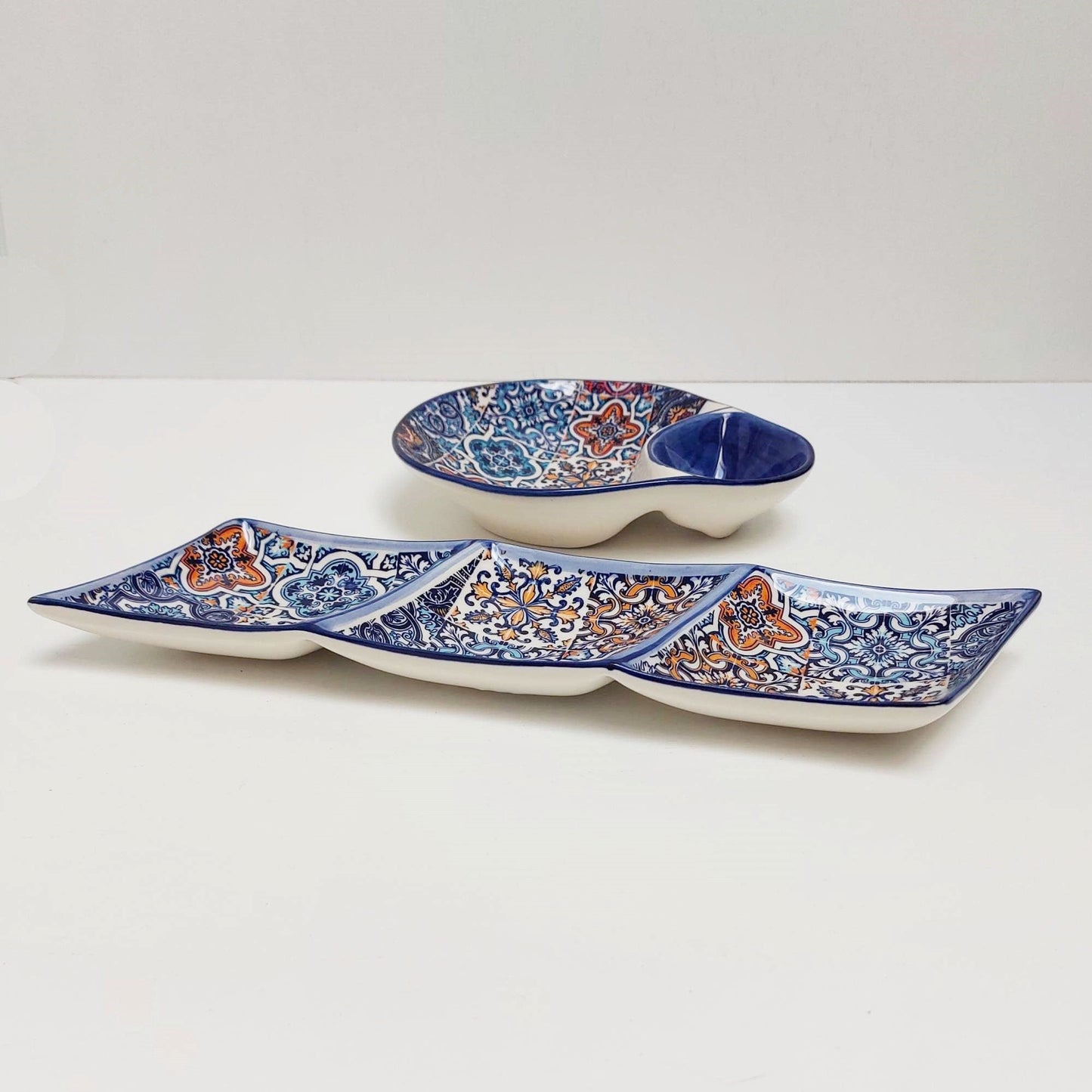 Set x2 Portuguese Ceramic Tiles Snack trays, Ceramic of Portuguese Tiles. Hand Painted Tray, Ceramic snack, Portuguese olives and pits dish