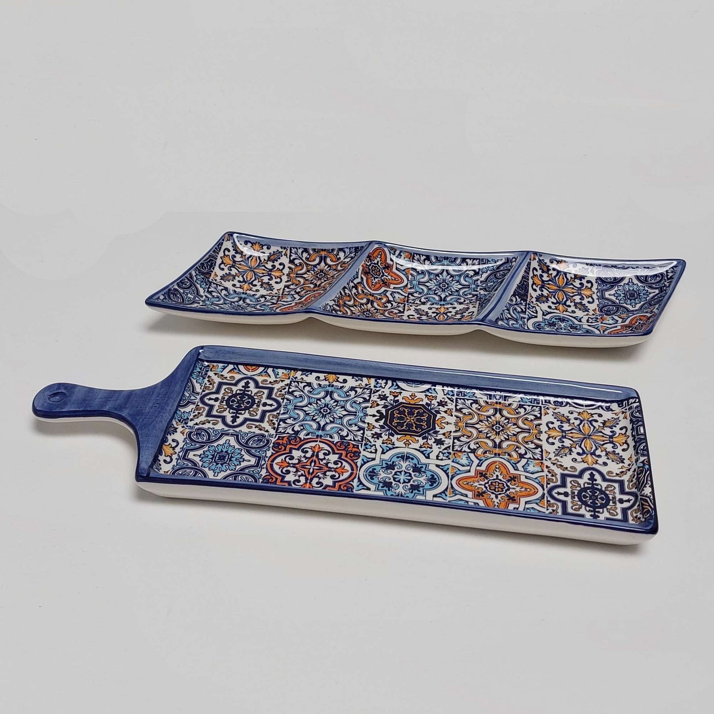 Set x2 Portuguese Ceramic Tiles Snack trays, Ceramic of Portuguese Tiles. Hand Painted Tray, Ceramic snack, Portuguese cheese dish