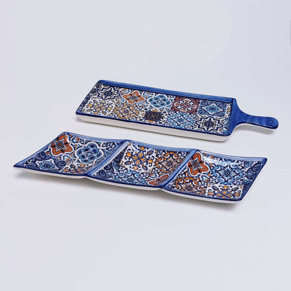 Set x2 Portuguese Ceramic Tiles Snack trays, Ceramic of Portuguese Tiles. Hand Painted Tray, Ceramic snack, Portuguese cheese dish