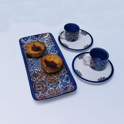 Set x2 mug + saucer ceramic + tray | Set of hand-painted Portuguese ceramic cup for coffee. Portuguese Gifts Handmade