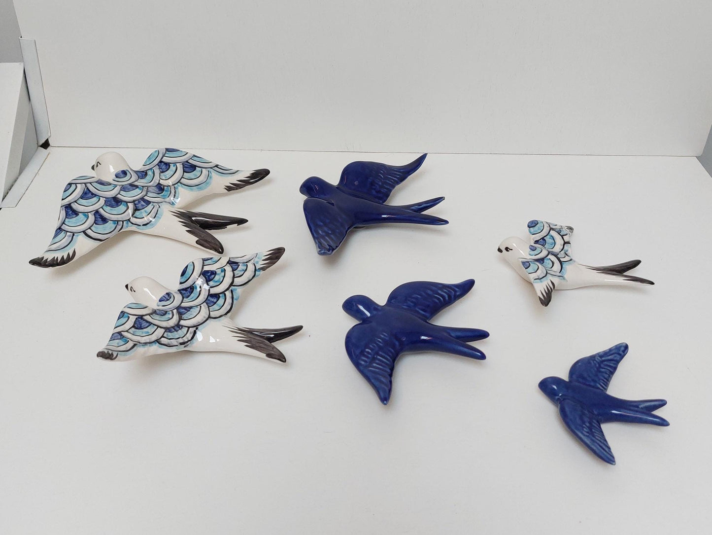 6 Set Ceramic swallow, Christmas Gift Ceramic birds, Portuguese ceramic swallow, Ceramic Birds Wall Decor, Hand painted ceramic swallows,