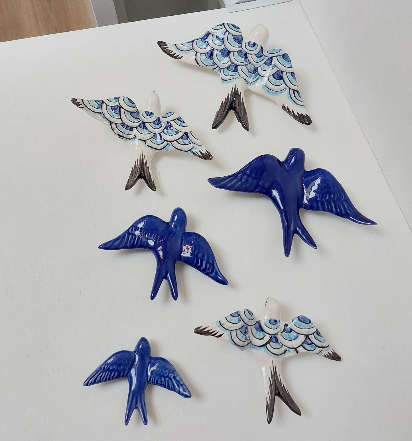 6 Set Ceramic swallow, Christmas Gift Ceramic birds, Portuguese ceramic swallow, Ceramic Birds Wall Decor, Hand painted ceramic swallows,