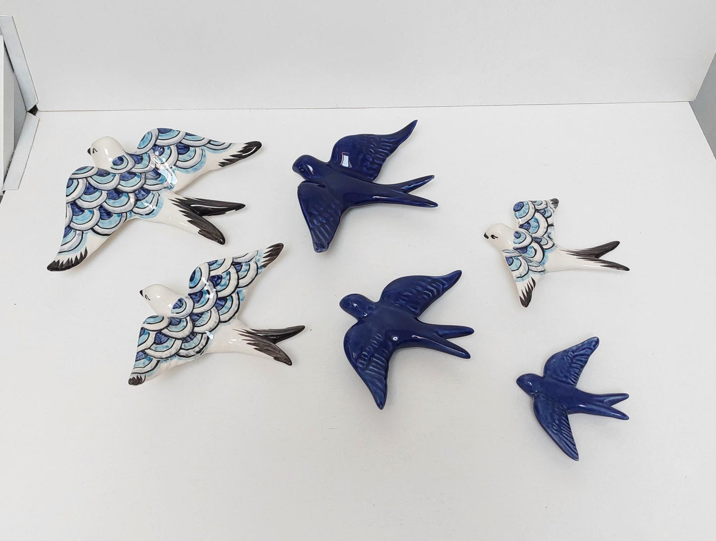 6 Set Ceramic swallow, Christmas Gift Ceramic birds, Portuguese ceramic swallow, Ceramic Birds Wall Decor, Hand painted ceramic swallows,