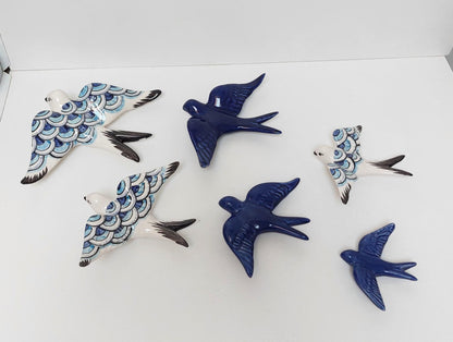 6 Set Ceramic swallow, Christmas Gift Ceramic birds, Portuguese ceramic swallow, Ceramic Birds Wall Decor, Hand painted ceramic swallows,