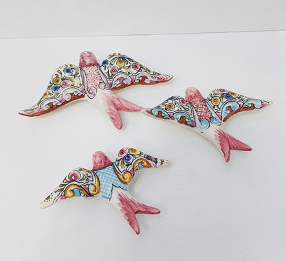 3 Set Ceramic swallow, Christmas Gift, Ceramic birds, Portuguese ceramic swallow, Ceramic Birds Wall Decor, Hand painted ceramic swallows,