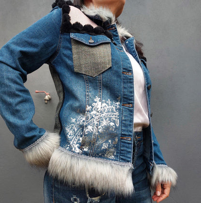 Customised denim jacket with metallic efects| Hand made Customized Denim Jacket|Denim jacket with rhinestones | Christmas gifts
