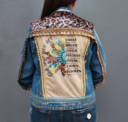 Customised denim jacket with metallic efects| Animal print Hand made Customized Denim Jacket|Denim jacket leopard design | Christmas gifts