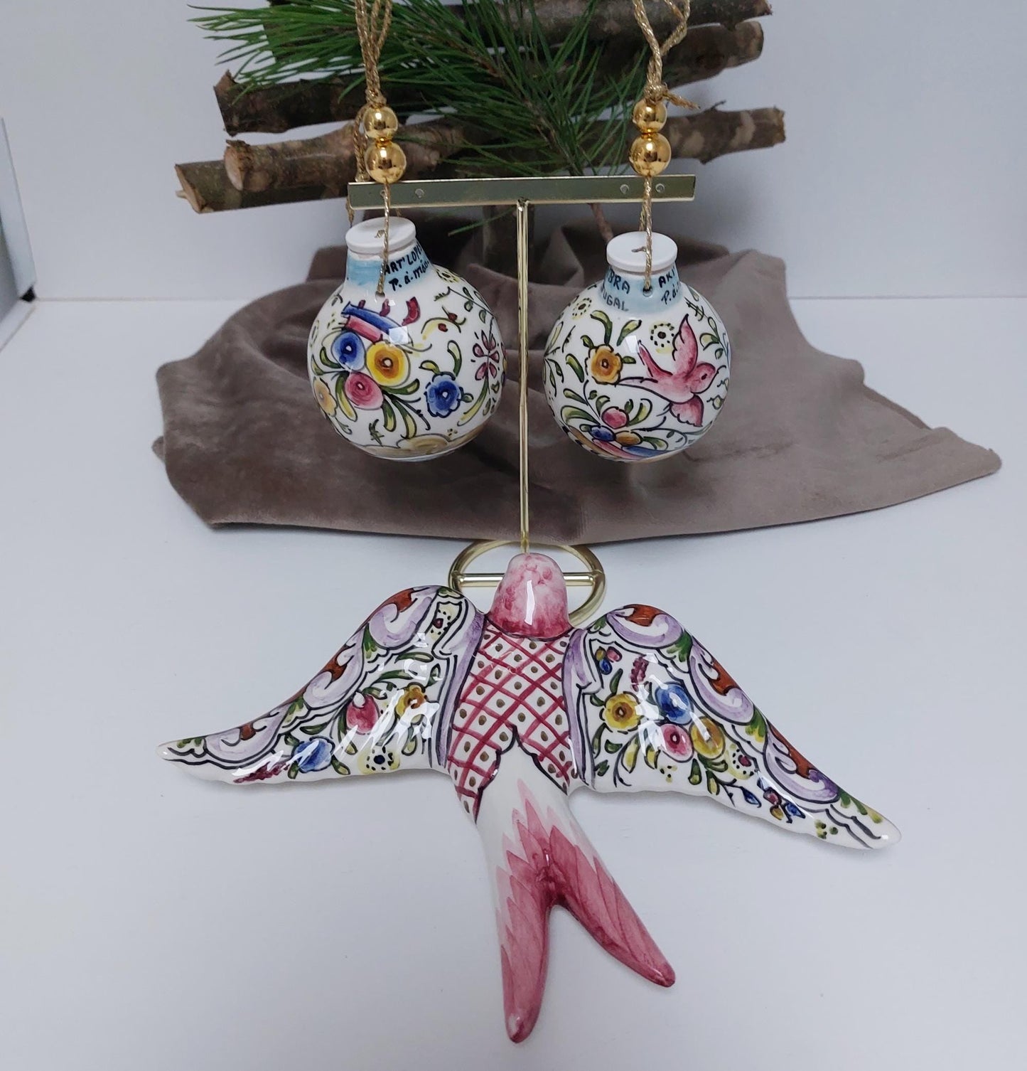 Ceramic portuguese swallow + Christmas Balls Ornaments Handpainted| Hand painted Ceramic Christmas Balls| Portuguese Christmas gifts