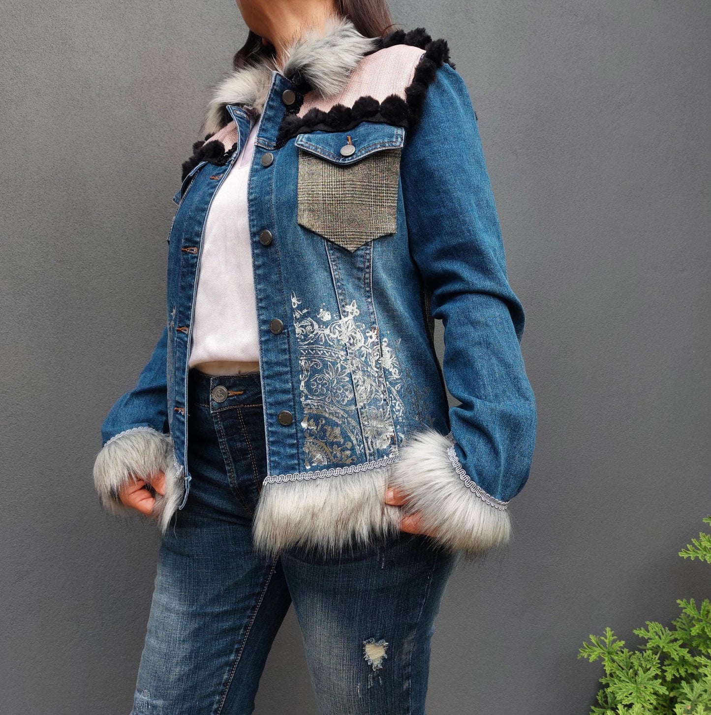 Customised denim jacket with metallic efects| Hand made Customized Denim Jacket|Denim jacket with rhinestones | Christmas gifts