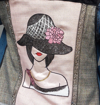 Customised denim jacket with metallic efects| Hand made Customized Denim Jacket|Denim jacket with rhinestones | Christmas gifts