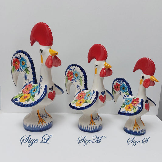 Handmade Portuguese Barcelos Rooster Figurine, Lucky Ceramic Decor (27cm)