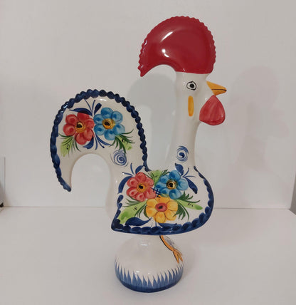 Handmade Large Portuguese Barcelos Rooster, Ceramic Lucky Figurine
