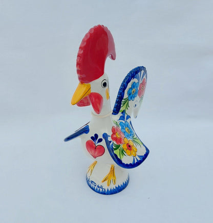 Hand Painted Portuguese Barcelos Rooster Figurine, Ceramic Lucky Charm