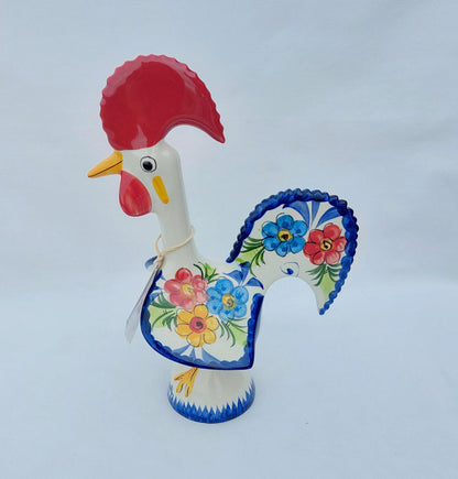 Hand Painted Portuguese Barcelos Rooster Figurine, Ceramic Lucky Charm