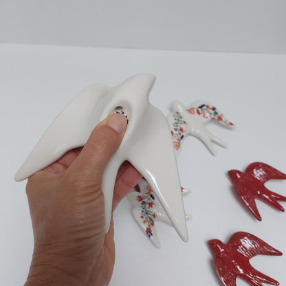 Hand Painted Ceramic Swallow Wall Decor, Portuguese Azulejo Art (Set of 6)