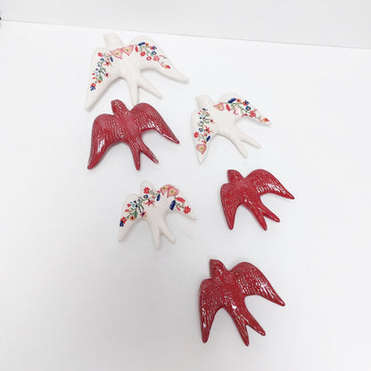 Hand-Painted Ceramic Swallow Wall Decor, Portuguese Folk Art, Set of 6