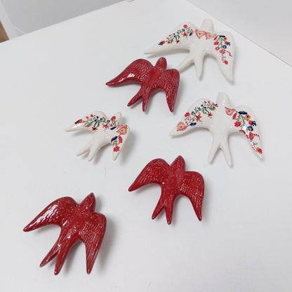 Hand-Painted Ceramic Swallow Wall Decor, Portuguese Folk Art, Set of 6