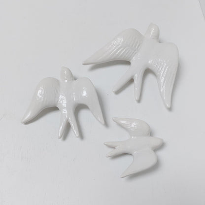 Hand-Painted Ceramic Swallows Wall Decor, Portuguese Art, Set of 3