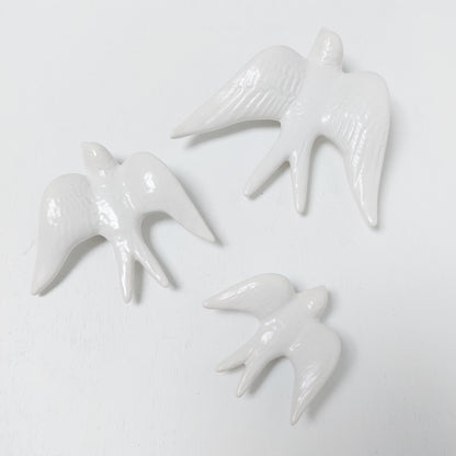 Hand-Painted Ceramic Swallows Wall Decor, Portuguese Art, Set of 3