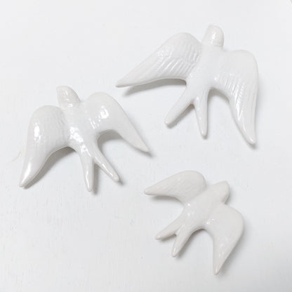 Hand-Painted Ceramic Swallows Wall Decor, Portuguese Art, Set of 3