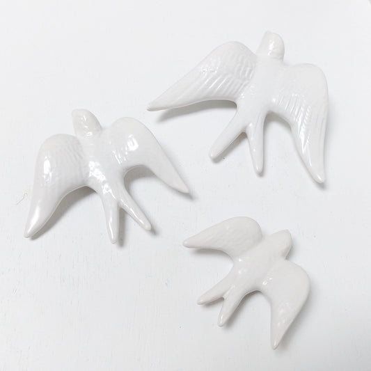 Hand-Painted Ceramic Swallows Wall Decor, Portuguese Art, Set of 3