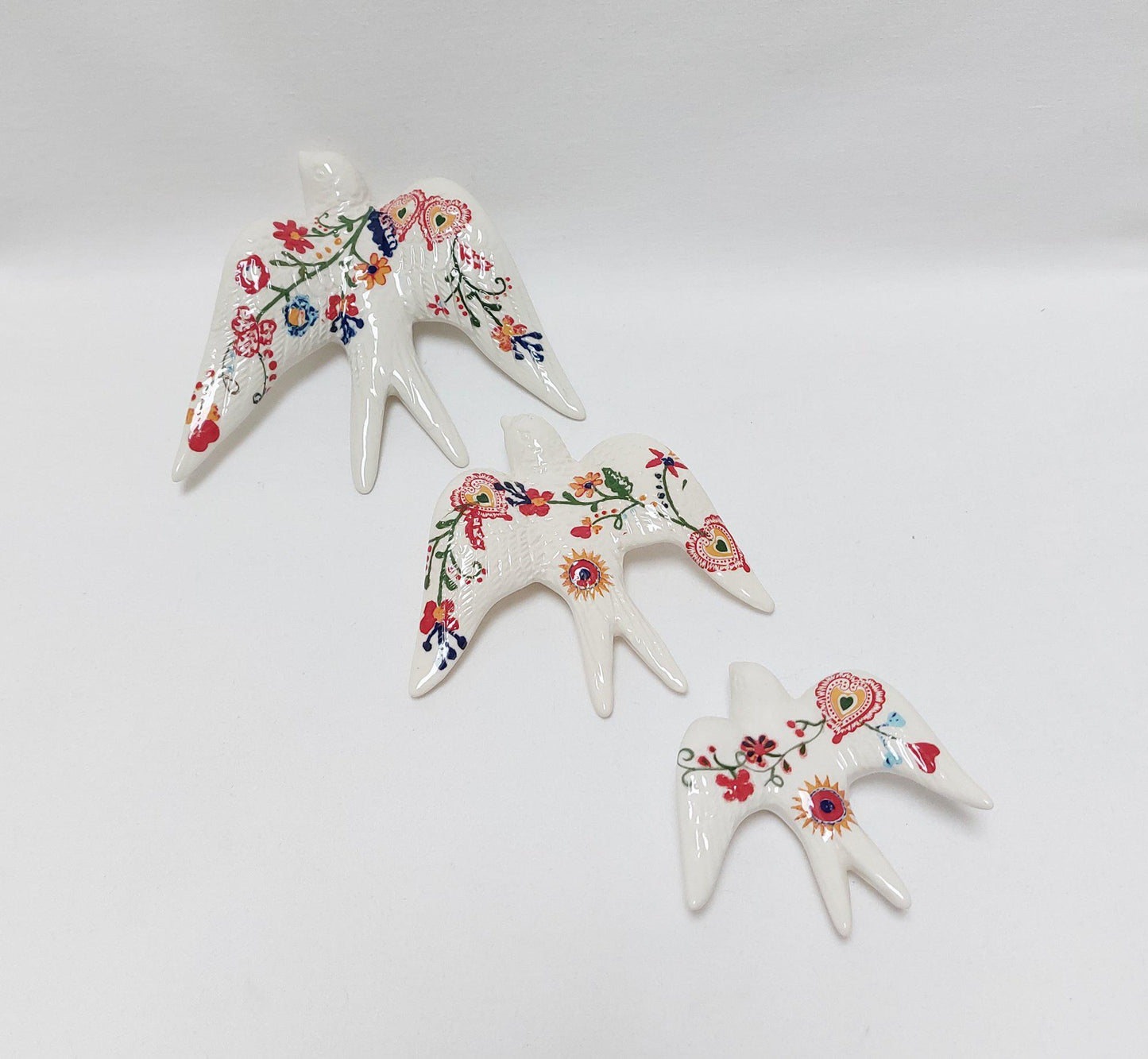 Hand-Painted Ceramic Swallow Wall Decor, Set of 3