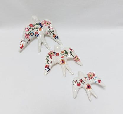 Hand-Painted Ceramic Swallow Wall Decor, Set of 3