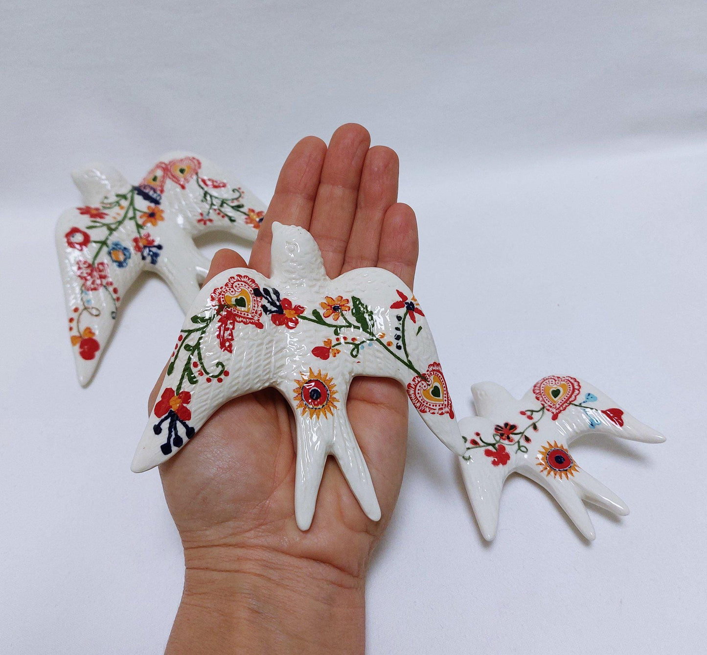 Hand-Painted Ceramic Swallow Wall Decor, Set of 3