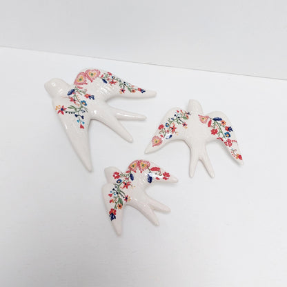 Hand-Painted Ceramic Swallow Wall Decor, Set of 3