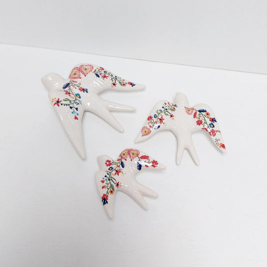Hand-Painted Ceramic Swallow Wall Decor, Set of 3