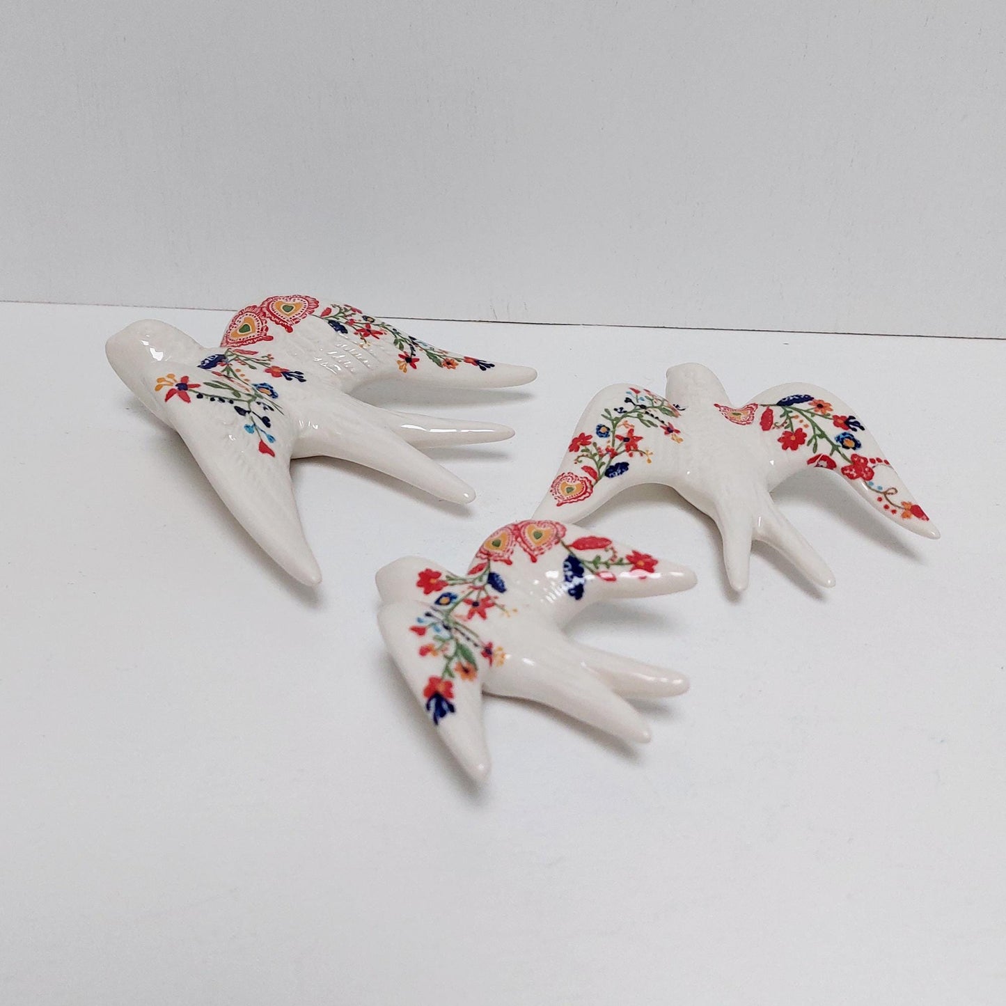 Hand-Painted Ceramic Swallow Wall Decor, Set of 3