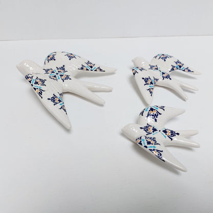Hand-Painted Ceramic Swallow Wall Decor, Portuguese Azulejo Tile Design, Set of 3