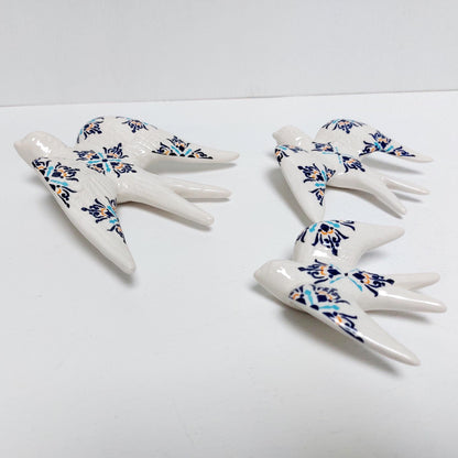 Hand-Painted Ceramic Swallow Wall Decor, Portuguese Azulejo Tile Design, Set of 3