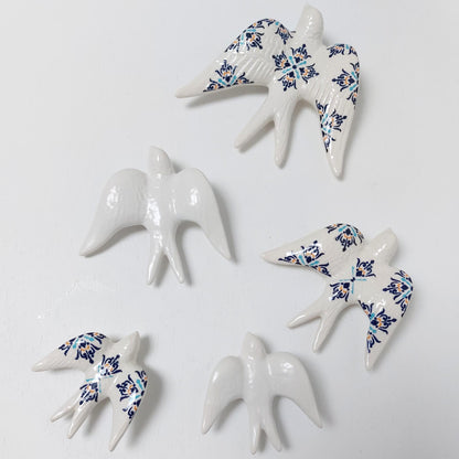 Hand Painted Ceramic Swallow Wall Decor, Portuguese Azulejo Art (Set of 6)