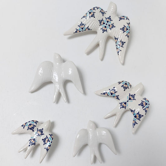 Hand Painted Ceramic Swallow Wall Decor, Portuguese Azulejo Art (Set of 6)